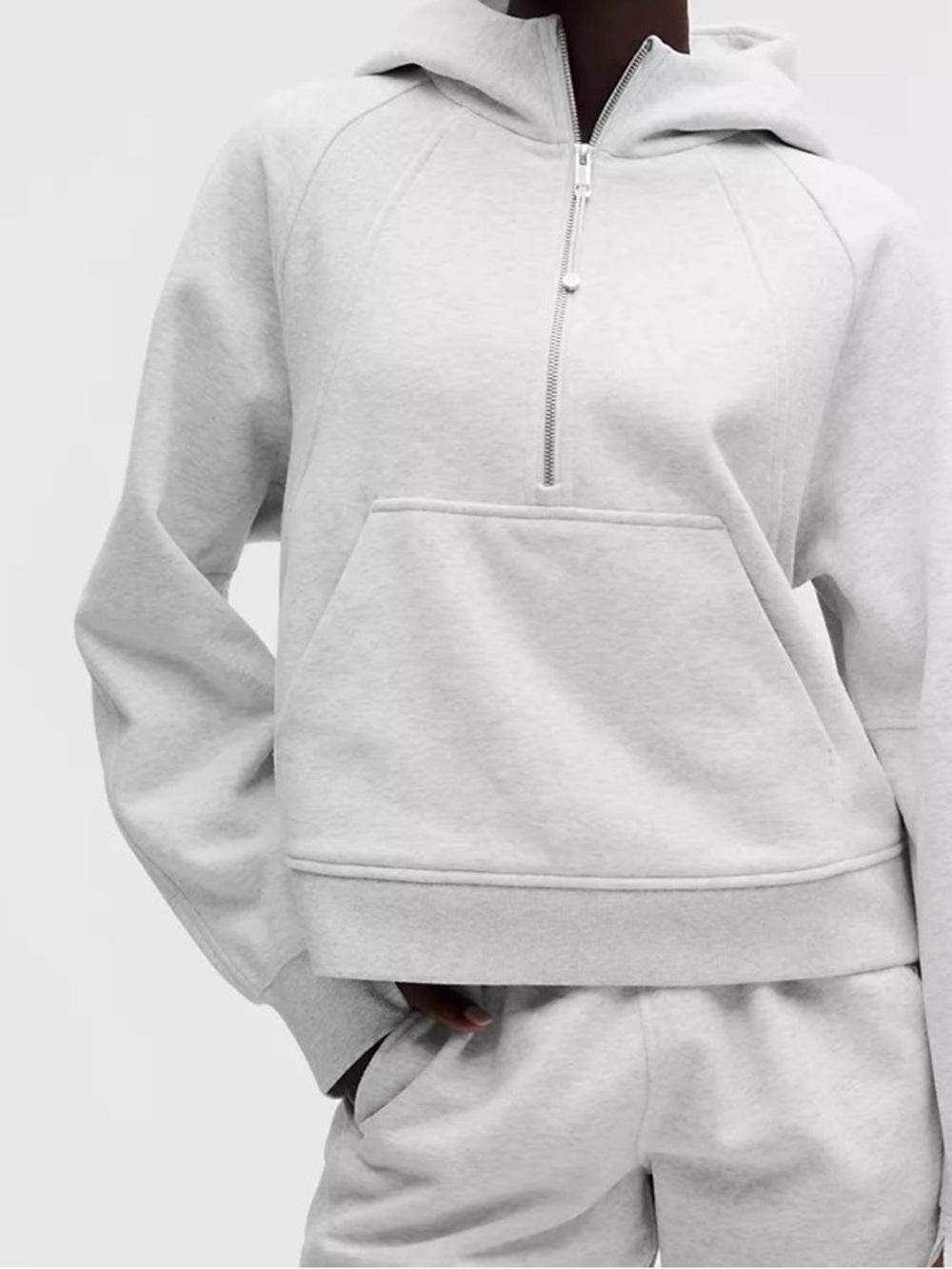 Lululemon Light Gray Half-Zip Hoodie Sweatshirt - Women M/L